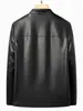 Jaqueta de Couro Haining Masculina Gola Alta Zíper Jaqueta de Couro Casual de Negócios Masculina de Meia-Idade Estilo Outono e Inverno 26