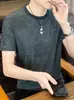 Transfronterizo 2026 Verano Jacquard de Seda de Hielo Cuello Redondo Manga Corta Ajustado Camiseta para Hombre Holgada Top de Media Manga