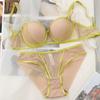 Conjunto de Lingerie Feminina Estilo Francês com Pequeno Aumento de Busto, Sutiã Anti-Queda, Alças Lisas em Color Blocking e Sutiã Ajustável