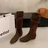 Botas Largas de Moda Retro con Tacón Oculto para Mujer 2026 Otoño/Invierno Nuevo Estilo Coreano Arrugadas Botas de Vaquero Occidental de Caballero