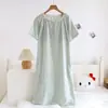 Camisola de Algodão Puro de Manga Curta para Mulheres, Vestido Longo Pastoral Floral de Gaze Fina para Casa, Doce e Pode Ser Usado Fora, Caimento Solto, 100% Algodão
