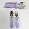 Venta Caliente Transfronteriza Comida para Bebés Lista para Usar Grado Alimenticio Diseño Anti-Atragantamiento Acero Inoxidable Portátil Juego de Tenedor y Cuchara de Entrenamiento para Alimentos Complementarios