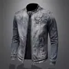 Estación Europea Vueltas Chaqueta de Mezclilla para Motociclista Distintivo Retro Ajuste Delgado Moda Top Chaqueta Casual para Hombre Estilo Americano de Moda