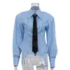 Camisa de Moda Transfronteriza a Rayas con Solapa para Mujer 2026 Nuevo Estilo Manga Larga Dobladillo Irregular Camisa Negra de Corbata para Viajes