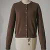 Cárdigan de punto holgado y perezoso de cuello redondo 100% lana estilo "Old Money" para primavera y otoño, chaqueta casual de color liso para mujer