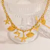 Collar Transfronterizo de Acero Inoxidable con Personalidad y Estilo, Serie Oceánica, Diseño de Estrella de Mar y Concha, Chapado en Oro de 18K, Collar que Conserva el Color para Mujer