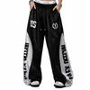 Calça de moletom de street jazz americana para homens e mulheres, calça larga reta com estampa de letras, calça de dança hip-hop