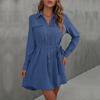 Camisa Cardigan de Amazon Transfronterizo Otoño 2024 Europea y Americana con Solapa para Mujer, Vestido Camisa con Cordones para el Trabajo