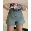Shorts de Mezclilla Rectos de Talle Alto con Dobladillo para Mujer Tallas Grandes, Nuevo Estilo de Verano, Pantalones Anchos de Pierna Recta Adelgazantes para Cuerpo con Forma de Pera