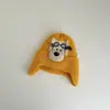 Gorros infantiles estilo coreano para otoño e invierno, engrosados para abrigar, gorros de punto unisex para bebé con diseño de perro volador de dibujos animados
