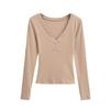 Moda inverno 2024 Europa e Estados Unidos com decote em V botão manga comprida T-shirt casaco base cross-border Amazon feminino X92437