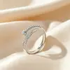Anillo minimalista estilo japonés con diseño de uña de pedrería brillante, moderno y elegante, apertura ajustable, para mujer