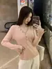 Atacado do Fabricante Outono e Inverno Veludo Andy Renda Lavada Gola V Manga Longa Camisa Base Tricotada Roupa Íntima Feminina Suéter Quente