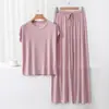 Pijama de Modal Feminino Verão Fino Sensação Fresca Roupa de Casa Conjunto de Duas Peças Sem Mangas Calça Casual para conjunto plus size