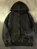 Sudadera con capucha de cárdigan retro americano lavada y desgastada con forro polar para hombre, primavera, otoño, moderna, informal, deportiva, versátil, prenda de abrigo