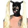 Sombrero de Látex Peluca Rubia Trenzas Doradas Máscara de Goma Cosplay Ropa de Club Juego para Adultos