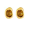 Collar colgante de frijolito dorado irregular pequeño estilo Hong Kong con incrustaciones de piedra ojo de tigre natural, diseño nicho, juego de aretes de acero de titanio