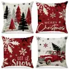Promoção Quente da Amazon Fronha Estampada de Natal Linho de Imitação Decoração de Feriado Conjunto de Quatro Peças Almofada de Encosto para Sofá da Sala de Estar