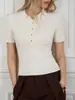 Top de punto con solapa, manga corta, verano 2025, nuevo, transfronterizo europeo y americano, ajustado, adelgazante, jersey de punto con hilo para mujer