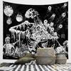 Tapiz de tela con fondo de calavera en blanco y negro con explosiones transfronterizas, ambiente moderno, decoración de habitación de Halloween, tela para mesita de noche