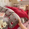 Colcha de leite veludo com ponto triangular de borda em concha espessada, conjunto de quatro peças estampado, roupa de cama fofa de desenho animado