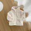 Jaqueta com capuz infantil de fleece ártico com aquecimento dos dois lados, top casual peludo quente de inverno espesso, estiloso