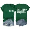 Glitter e sujeira mãe Amazon Wish site independente moda casual feminina camiseta gola V manga curta