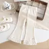 Leggings para Niña para Primavera y Otoño, Pantalones Largos Acampanados de Encaje, Elegantes Pantalones Ligeramente Acampanados con Adorno Floral para Bebés Niñas, Ropa Exterior Elástica para Niños