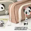Bolsa de Lápis Fofa de Panda com Três Camadas de Grande Capacidade Estudante Ins Bolsa de Papelaria de Alto Valor Desenho Animado Portátil Estojo de Lápis Infantil