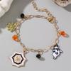 BZ1904 Pulseira de Halloween Europeia e Americana Transfronteiriça Pulseira de Contas de Arroz Couro Metálico Abóbora Morcego Fantasma para Menina