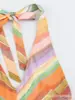 Comércio Exterior Transfronteiriço Roupas Femininas 2026 Novo Estilo Europeu e Americano Design Moderno Listrado Vestido Longo de Gola Halter 7937139