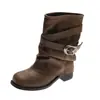 Botas de Moda Otoño/Invierno 2026 con Hebilla, Versátiles Botas Nuevas de Estilo Británico a Media Pantorrilla, Botines con Tacón Grueso y Punta Cuadrada, Vintage