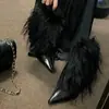 Botas de Salto Alto com Lã de Cordeiro, Botas Curtas Slim, Botinhas Tendência para Mulheres, Novas Botas Curtas de Pelo Bico Fino Outono e Inverno 2026
