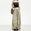 Calça Cargo Casual Loose Streetwear de Nicho Feminina Cáqui Cintura Alta Emagrecedora Nova Fina Perna Larga Secagem Rápida Calça Paraquedista