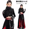 Disfraces de Baile de Jazz para Niñas Estilo Coreano Genial Atractivo Chaqueta de Motociclista Bloqueo de Color Negro Rojo Conjunto de Disfraz de Performance Modelo de Jazz Ropa de Pasarela