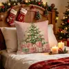 Funda de almohada navideña de estilo americano con muñeco de nieve, funda para cojín de sofá de lino estampado de invierno, cojín de dormitorio