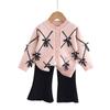 [Jin Yong Xiong] Conjunto de Suéter de Tricô de Duas Peças Outono Tesouro Feminino Calças Flare Suéter com Laço