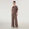 Conjunto Deportivo Casual de Primavera y Otoño con Sudadera con Cremallera de Manga Corta y Pantalones de Yoga Rectos con Bolsillos