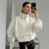 Estilo Ropa de Trabajo Europeo y Americano Albaricoque Diseño Simple Cuello Polo Manga Larga Holgado Aspecto Adelgazante Top Pulóver Cortavientos de Gama Alta