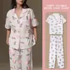 Pijama de Encaje de Alta Gama para Mujer con Pantalones Cortos, Cardigan Fino de Primavera, Otoño y Verano, Traje Sencillo Retro Verde para el Hogar