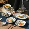 Estilo Nórdico Serie Doméstica Mitang Tazón Dorado, Plato de Loto, Plato Octagonal, Plato de Pescado con Doble Asa, Apto para Microondas