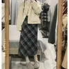 Falda a cuadros retro estilo universitario, línea A, negra y gris, para mujer, nueva, casual de otoño e invierno, de cintura alta, recta, larga