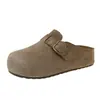 Sandalias cerradas tipo Birkenstock para exteriores, de cuero genuino, sin cordones, para mujer, nuevo modelo otoño 2026, con suela suave, suela gruesa, zapatos sin cordones que aumentan la altura