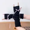 Manga de Punto con Lazo Y2K Chica Caliente Ballet Manga Cálida Niña Otoño e Invierno Guantes Largos de Medio Dedo Lana