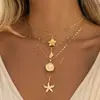 Colar Pingente Estrela do Mar Pérola Flor Conjunto Colar Choker Corrente Reta Cobra Concha Vieiras Estilo Ins Europeu e Americano