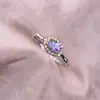 Anillo de Tanzanita Plata S925 Incrustado Doble Diamante Dorado Bambú Color para Mujer Tesoro Joyería de Mano Moda OL Joyería de Plata