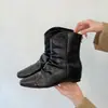 Botines Retro de Tacón Oculto Arrugados Acumulados para Mujer 2026 Nuevos Botas Negras Adelgazantes Botas Martin Slip-on Botas de Moda