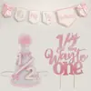 Banner Temático de Lazo para Silla Alta de 1 Año, Bandera para Fiesta de Primer Cumpleaños, Topper para Pastel, Sombrero de Cumpleaños Uno/Dos, Corona