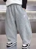 Calça de Verão e Outono para Meninos com Bordado de Letras e Foice Estilo Coreano Calça Casual Solta Estilosa para Crianças Calças de Bebê