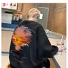 Sudadera Pesada con Cuello Redondo de Graffiti para Hombre, Nueva Tendencia Otoño/Invierno Marca Pareja Atardecer Superior, Chaqueta Casual Holgada Estilo Americano